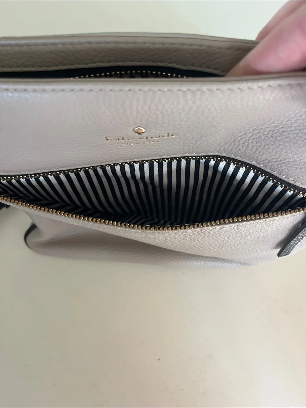 kate spade taupe Pebbled Leather Crossbody with Chain Strap